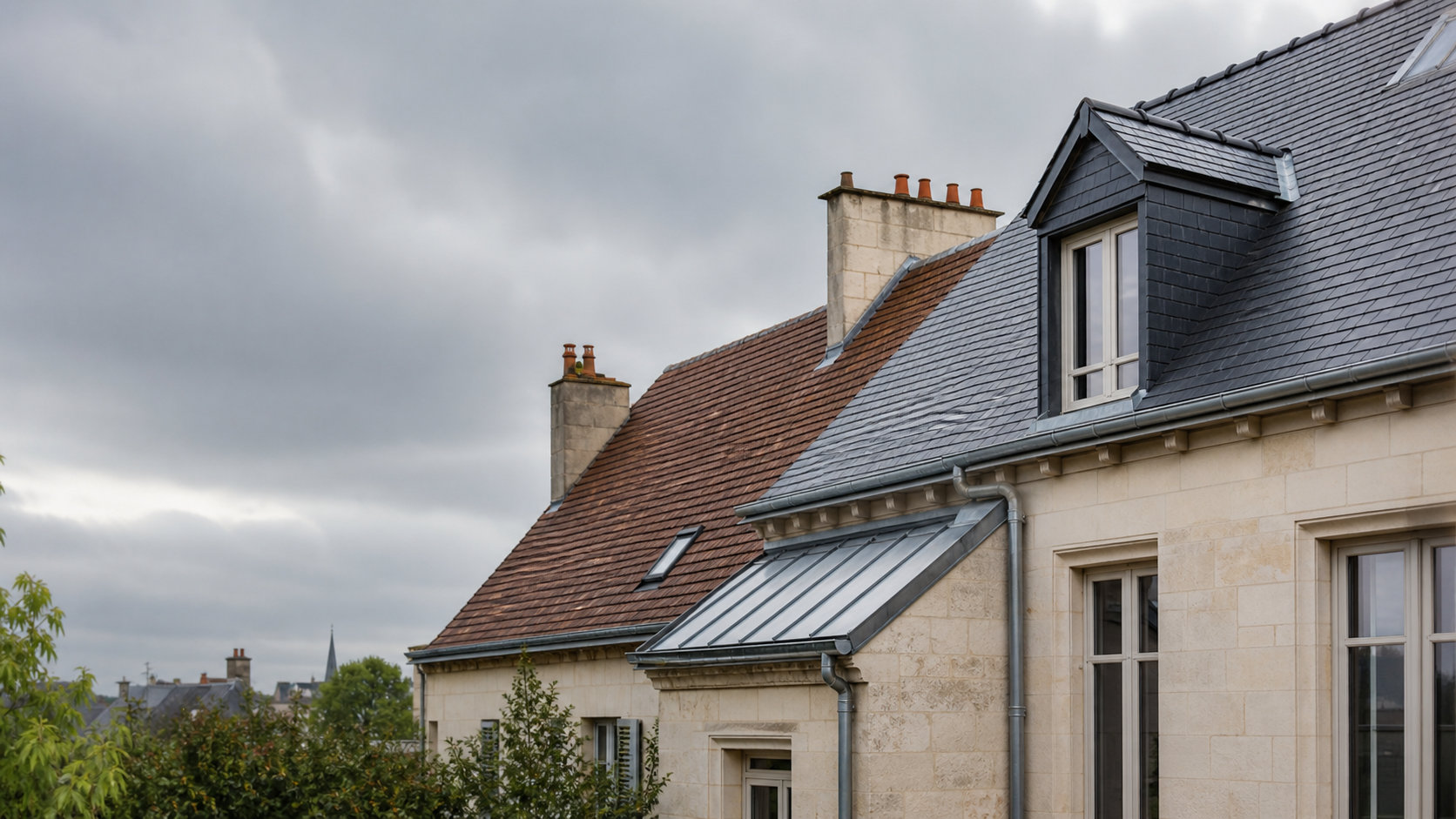 Maison du Calvados associant couverture en tuile, zinc et architecture traditionnelle
